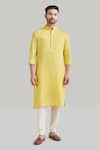 Buy_Blue Lotus Design_Yellow Cotton Plain Buttoned Placket Kurta And Pant Set _at_Aza_Fashions