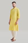 Blue Lotus Design_Yellow Cotton Plain Buttoned Placket Kurta And Pant Set _Online_at_Aza_Fashions