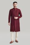 Buy_Blue Lotus Design_Maroon Silk Plain Buttoned Placket Kurta And Pant Set _at_Aza_Fashions