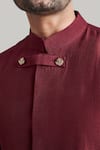 Buy_Blue Lotus Design_Maroon Silk Plain Buttoned Placket Kurta And Pant Set _Online_at_Aza_Fashions