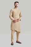 Buy_Blue Lotus Design_Beige Cotton Asymmetric Kurta And Pant Set _at_Aza_Fashions