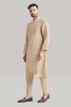 Buy_Blue Lotus Design_Beige Cotton Asymmetric Kurta And Pant Set _Online_at_Aza_Fashions