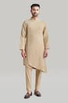 Shop_Blue Lotus Design_Beige Cotton Asymmetric Kurta And Pant Set _Online_at_Aza_Fashions