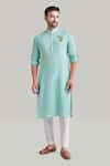 Buy_Blue Lotus Design_Blue Cotton Embroidered Bird Motif Kurta And Pant Set _at_Aza_Fashions