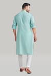 Shop_Blue Lotus Design_Blue Cotton Embroidered Bird Motif Kurta And Pant Set _at_Aza_Fashions