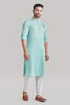 Blue Lotus Design_Blue Cotton Embroidered Bird Motif Kurta And Pant Set _Online_at_Aza_Fashions