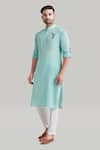 Buy_Blue Lotus Design_Blue Cotton Embroidered Bird Motif Kurta And Pant Set _Online_at_Aza_Fashions