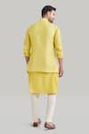 Shop_Blue Lotus Design_Yellow Cotton Embroidered Thread Asymmetric Nehru Jacket _at_Aza_Fashions