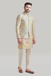 Buy_Blue Lotus Design_Ivory Raw Silk Printed Floral Bundi Kurta Set _at_Aza_Fashions