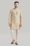 Buy_Blue Lotus Design_Ivory Raw Silk Printed Floral Kurta And Pant Set _at_Aza_Fashions