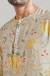 Shop_Blue Lotus Design_Ivory Raw Silk Printed Floral Kurta And Pant Set _Online_at_Aza_Fashions