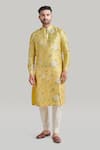 Buy_Blue Lotus Design_Yellow Raw Silk Printed Floral Kurta And Pant Set _at_Aza_Fashions