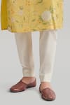 Buy_Blue Lotus Design_Yellow Raw Silk Printed Floral Kurta And Pant Set _Online_at_Aza_Fashions