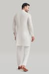 Blue Lotus Design_White Raw Silk Embroidered Thread Plain Buttoned Placket Kurta And Pant Set _at_Aza_Fashions