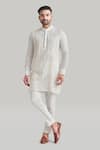 Buy_Blue Lotus Design_White Raw Silk Embroidered Thread Plain Buttoned Placket Kurta And Pant Set 