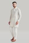 Shop_Blue Lotus Design_White Raw Silk Embroidered Thread Plain Buttoned Placket Kurta And Pant Set 