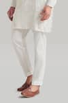 Blue Lotus Design_White Raw Silk Embroidered Thread Plain Buttoned Placket Kurta And Pant Set _Online