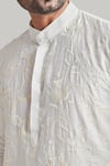 Shop_Blue Lotus Design_White Raw Silk Embroidered Thread Plain Buttoned Placket Kurta And Pant Set _Online