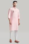 Buy_Blue Lotus Design_Pink Cotton Embroidered Kurta And Pant Set _at_Aza_Fashions