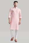 Blue Lotus Design_Pink Cotton Embroidered Kurta And Pant Set _Online_at_Aza_Fashions