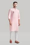 Blue Lotus Design_Pink Cotton Embroidered Kurta And Pant Set _at_Aza_Fashions