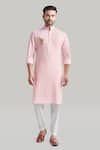 Shop_Blue Lotus Design_Pink Cotton Embroidered Kurta And Pant Set 