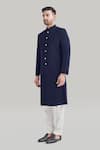 Blue Lotus Design_Blue Rayon Buttoned Sherwani And Pant Set _Online_at_Aza_Fashions