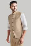 Buy_Blue Lotus Design_Beige Suiting Button Down Bundi _Online_at_Aza_Fashions