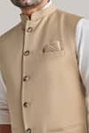 Blue Lotus Design_Beige Suiting Button Down Bundi _at_Aza_Fashions