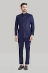 Buy_Blue Lotus Design_Blue Suiting Button Down Bandhgala And Pant Set _at_Aza_Fashions