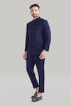 Blue Lotus Design_Blue Suiting Button Down Bandhgala And Pant Set _Online_at_Aza_Fashions