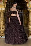 Buy_Seema Gujral_Purple Net Embroidery Crystal Sweetheart Neck Tonal Lehenga Set _at_Aza_Fashions