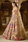 Buy_Seema Gujral_Multi Color Net Embroidery 3d Florals Square Neck Bridal Lehenga Set _Online_at_Aza_Fashions