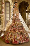 Seema Gujral_Multi Color Net Embroidery 3d Florals Square Neck Bridal Lehenga Set _at_Aza_Fashions