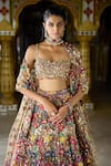 Buy_Seema Gujral_Multi Color Net Embroidery 3d Florals Square Neck Bridal Lehenga Set 