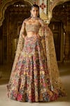 Buy_Seema Gujral_Multi Color Net Embroidery 3d Florals Square Neck Bridal Lehenga Set _at_Aza_Fashions