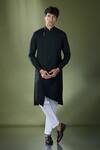 Buy_Adorn His by Tushi and Vaibhav_Black Plain Asymmetric Achkan With Pant _at_Aza_Fashions