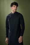 Adorn His by Tushi and Vaibhav_Black Plain Asymmetric Achkan With Pant _Online_at_Aza_Fashions