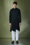 Buy_Adorn His by Tushi and Vaibhav_Black Plain Asymmetric Achkan With Pant _Online_at_Aza_Fashions