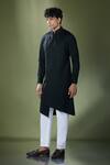 Shop_Adorn His by Tushi and Vaibhav_Black Plain Asymmetric Achkan With Pant _Online_at_Aza_Fashions