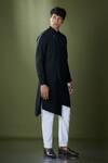 Adorn His by Tushi and Vaibhav_Black Plain Asymmetric Achkan With Pant _at_Aza_Fashions