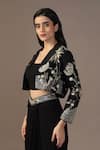 Shop_Two Sisters By Gyans_Black Top And Skirt Georgette Embroidery Sequin Jacket Collar Tropical Set _Online_at_Aza_Fashions