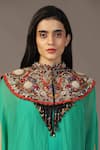 Shop_Two Sisters By Gyans_Green Gown Satin Embroidery Sequin Mandarin Collar With Cape _Online_at_Aza_Fashions