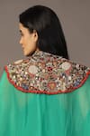 Buy_Two Sisters By Gyans_Green Gown Satin Embroidery Sequin Mandarin Collar With Cape 