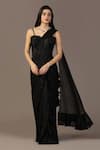 Buy_Two Sisters By Gyans_Black Net Embroidery Sequin Sweetheart Neck Pre-draped Saree With Corset Blouse _at_Aza_Fashions