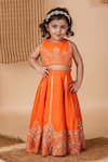 Buy_Lil Angels_Orange Silk Mirrors, Embroidery Bloom Blouse With Lehenga _Online_at_Aza_Fashions