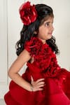 Buy_Lil Angels_Maroon Satin Fabric Flowers Ruched Rosette Ruffle Tiered Dress _Online_at_Aza_Fashions