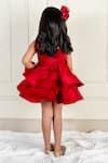 Shop_Lil Angels_Maroon Satin Fabric Flowers Ruched Rosette Ruffle Tiered Dress _Online_at_Aza_Fashions