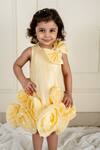 Buy_Lil Angels_Yellow Satin, Organza Fabric Flowers, Bows Rosa And Embellished Dress _Online_at_Aza_Fashions