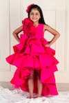 Buy_Lil Angels_Pink Silk Embellished Flora Ruched High Low Ruffled Dress _at_Aza_Fashions